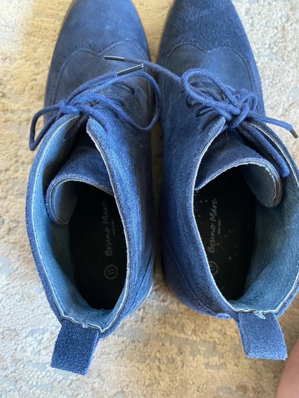 Bruno Marc Navy Blue Suede Leather Lace-Up Chukka Boots Wing Tip Brogue Ankle:11